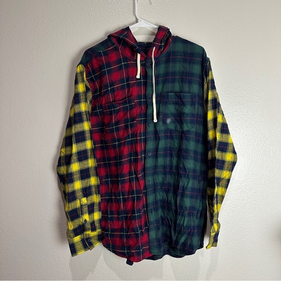 Pacsun Plaid Button Up Shirt Hooded Size Large - Picture 1 of 8